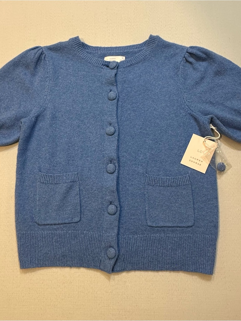 LC Lauren Conrad Blue Puff Sleeve Cardigan Sweater NWT Medium